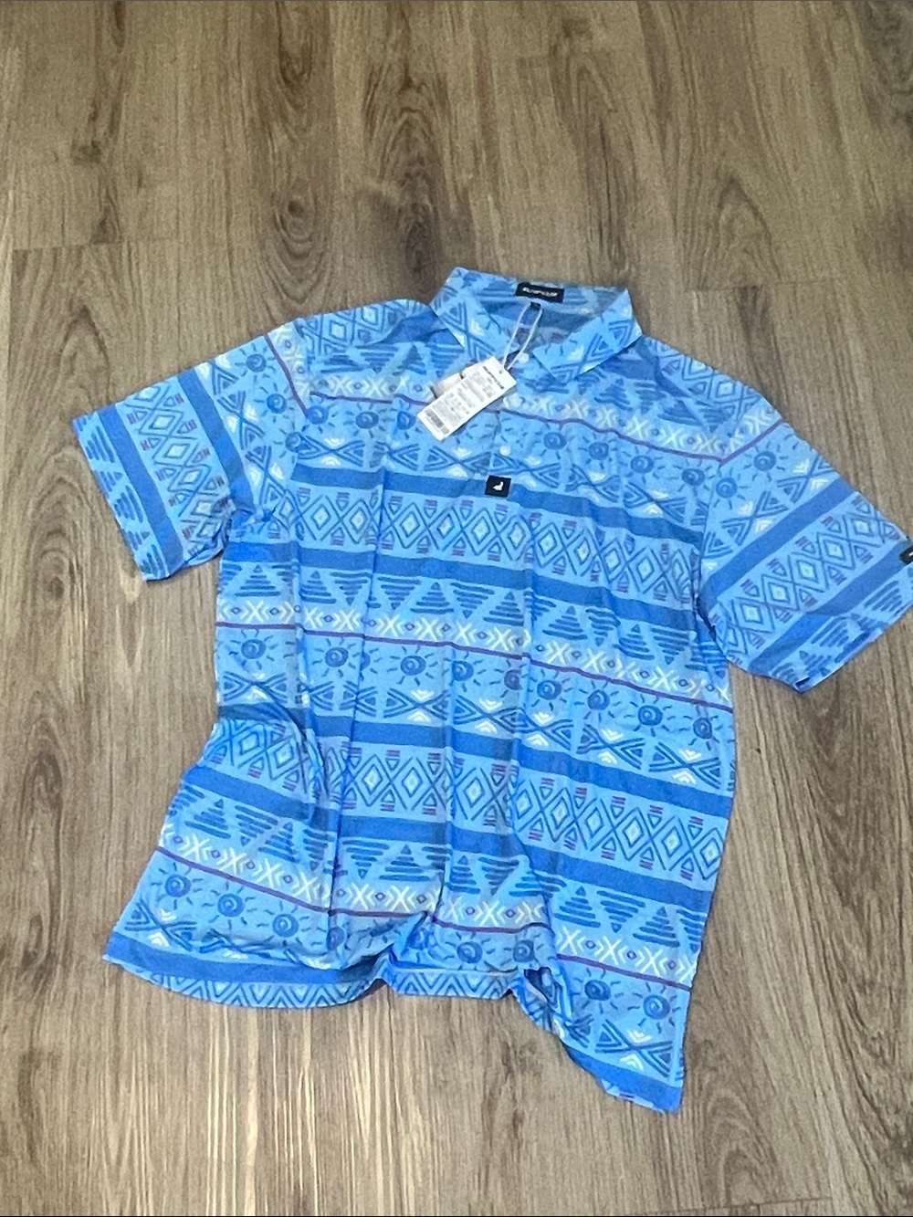 SURFCUZ Men’s XL Golf Polo Blue Geometric Print Stretch Performance Shirt NWT
